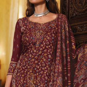 Maroon Digital Printed Pashmina Woolen Suit