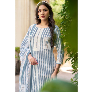 Grey Printed Pure Cotton Dress Material