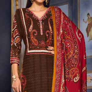 Brown Digital Printed Pashmina Woolen Suit