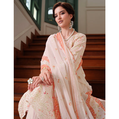 Light Peach Floral Digital Printed Pure Cotton Salwar Suit