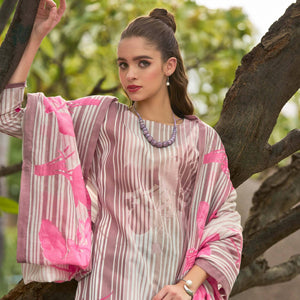 Mauve Floral Printed Pure Cotton Dress Material