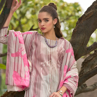 Mauve Floral Printed Pure Cotton Dress Material