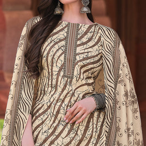 Brown Printed Pure Cotton Dress Material
