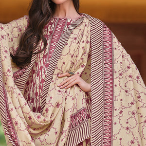 Dusty Pink Printed Pure Cotton Dress Material
