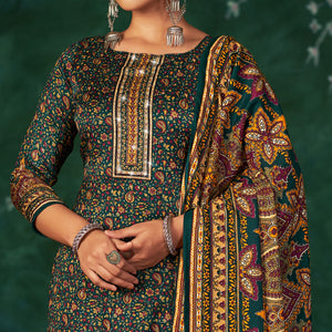 Morpich Floral Printed With Swarovski Work Pashmina Suit