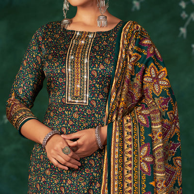 Morpich Floral Printed With Swarovski Work Pashmina Suit