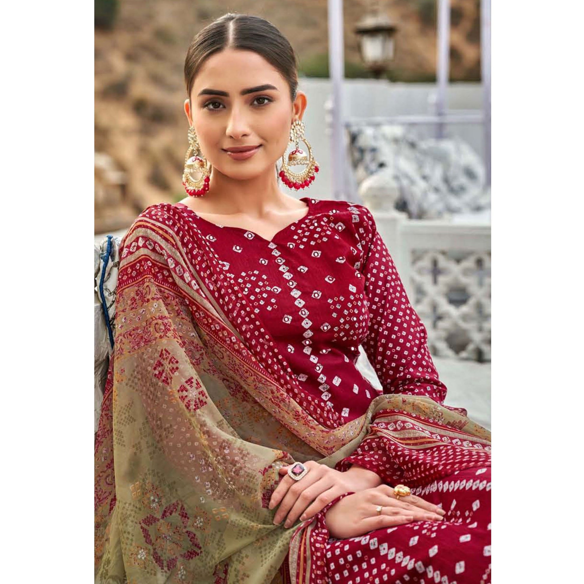 Maroon Printed Pure Cotton Suit