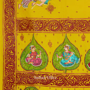 Yellow Doli Barat With Marriage Theme Hand-Painted Pattachitra Saree