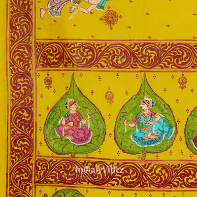 Yellow Doli Barat With Marriage Theme Hand-Painted Pattachitra Saree