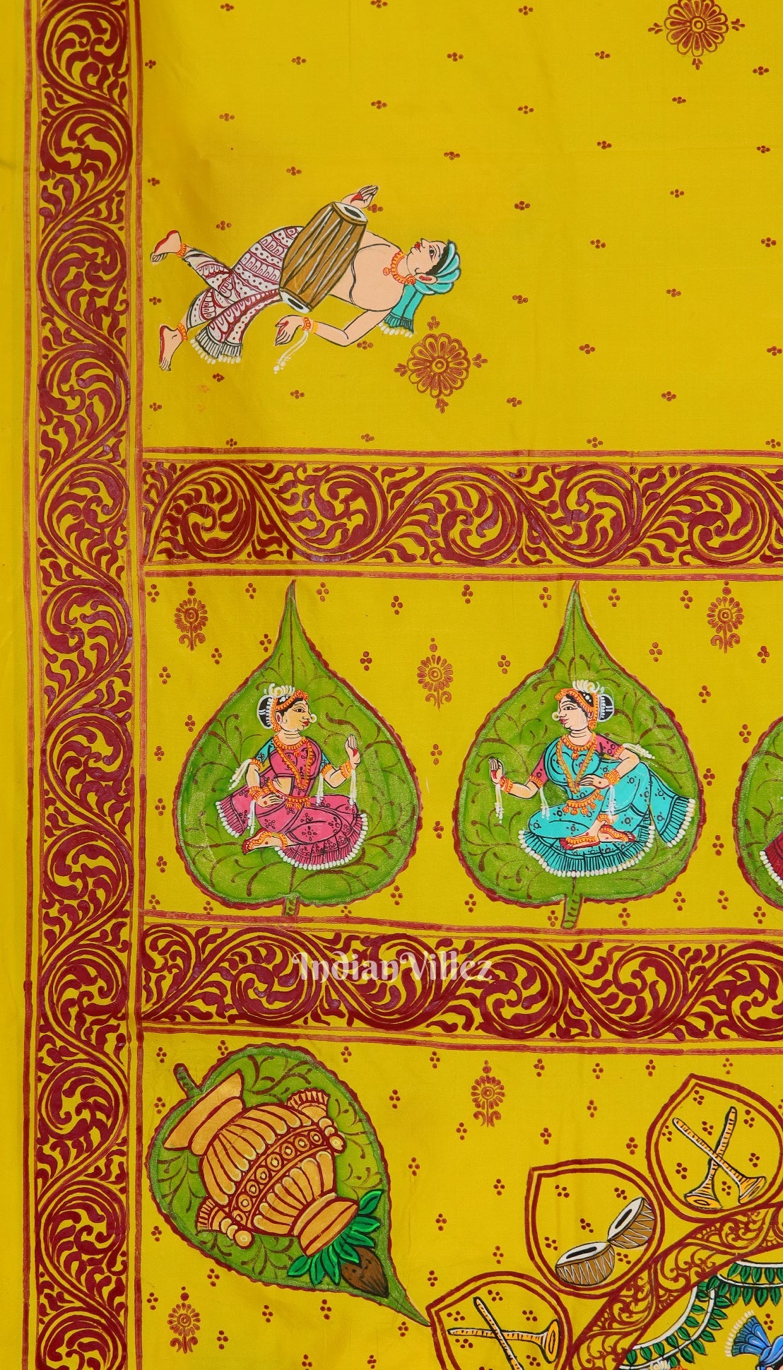 Yellow Doli Barat With Marriage Theme Hand-Painted Pattachitra Saree