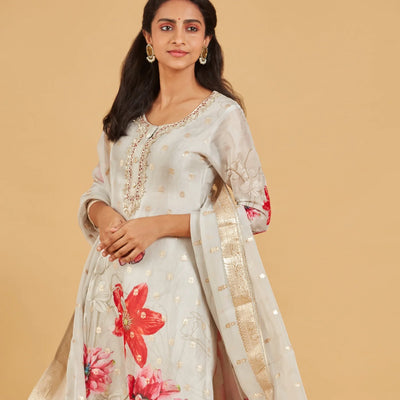 Ivory Grey Festive Kurta Set