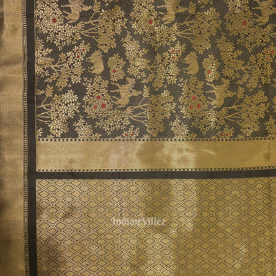 Exclusive Black Golden Shikargah Tissue Banarasi Katan Saree