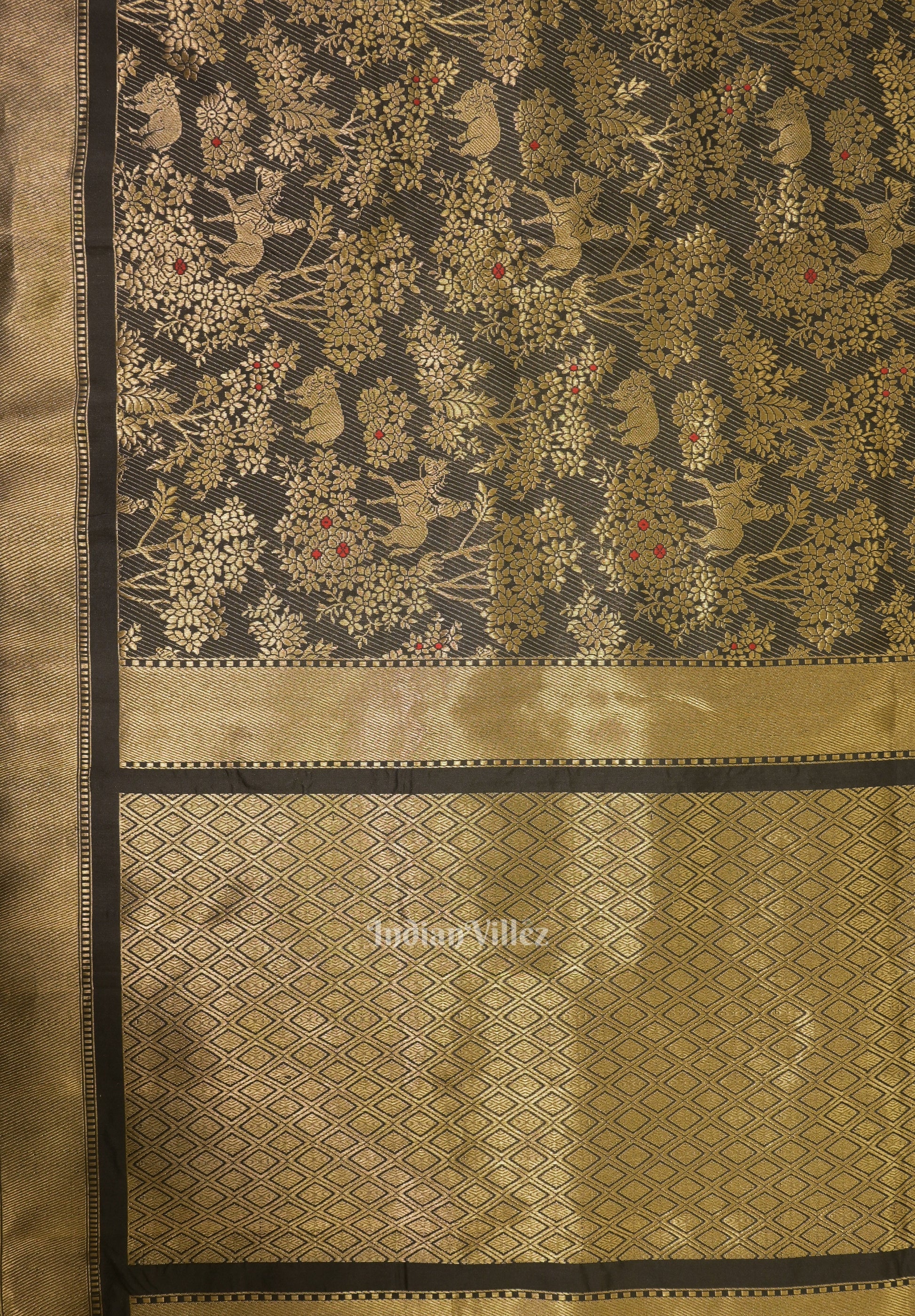 Exclusive Black Golden Shikargah Tissue Banarasi Katan Saree