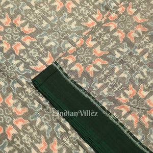 Cement Gray Tribal Flower Theme Sambalpuri Ikat Cotton Fabric