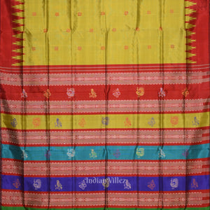 Mehendi Green & Red With Multicolor Double Pallu Berhampuri Silk Saree