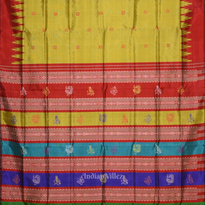 Mehendi Green & Red With Multicolor Double Pallu Berhampuri Silk Saree