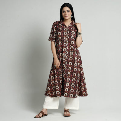 Brown - Bagru Block Printed Cotton Kurta with Palazzo Set