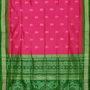 Rani Pink Green Bomkai Sambalpuri Silk saree