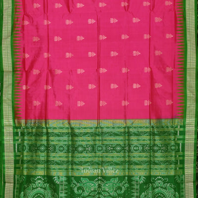 Rani Pink Green Bomkai Sambalpuri Silk saree