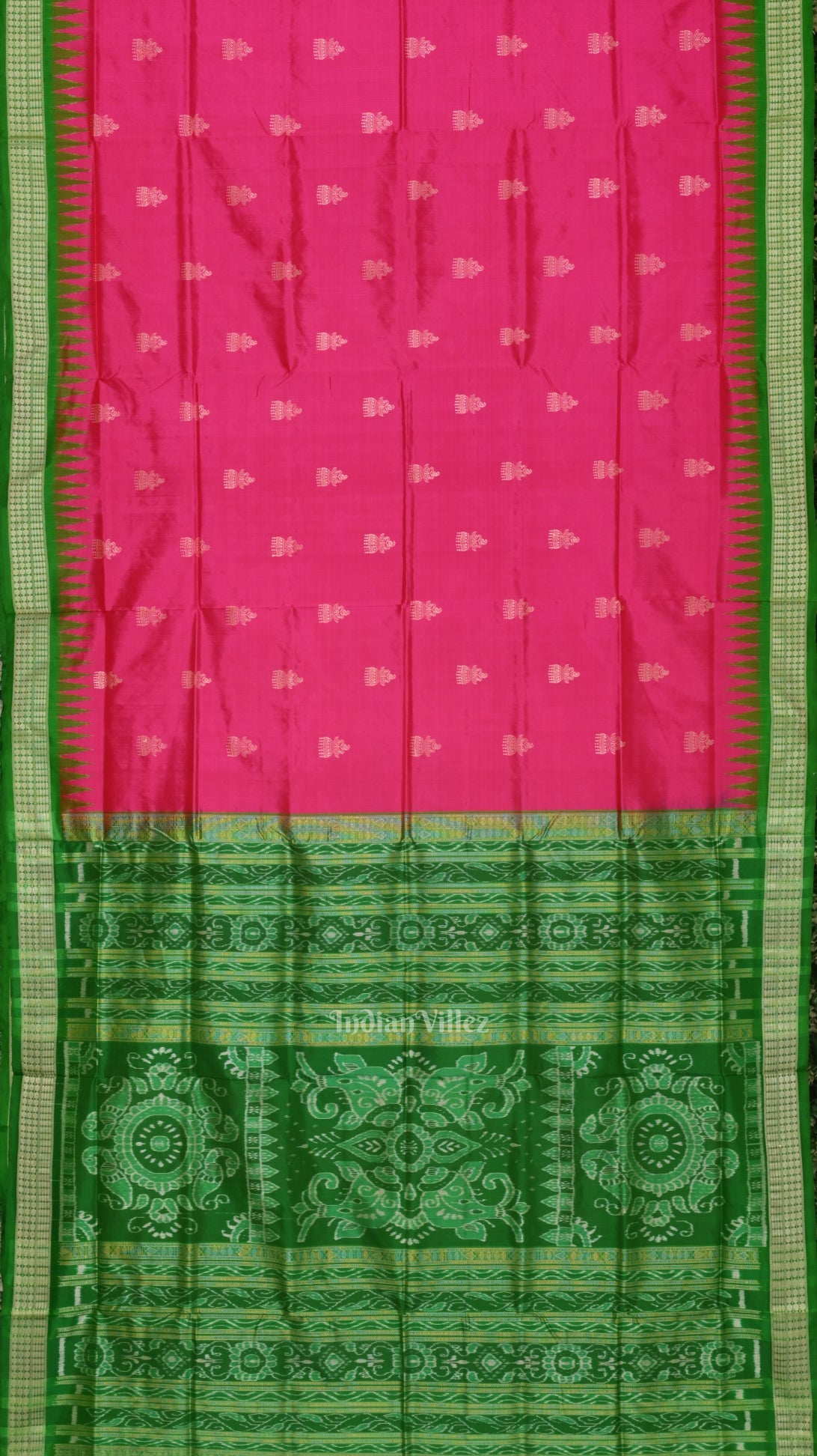 Rani Pink Green Bomkai Sambalpuri Silk saree