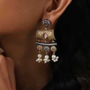 trueBrowns Silver Gold Tone Dangle Earrings