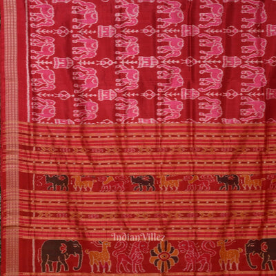 Maroon Red Tribal Theme Odisha Ikat  Khandua Silk Saree