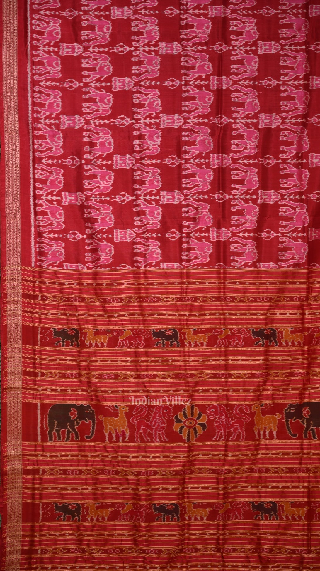 Maroon Red Tribal Theme Odisha Ikat  Khandua Silk Saree