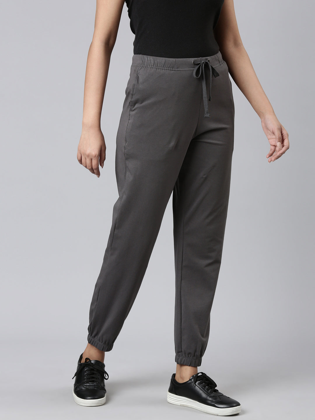 Women Solid Silver Grey Mid Rise Cotton Casual Joggers