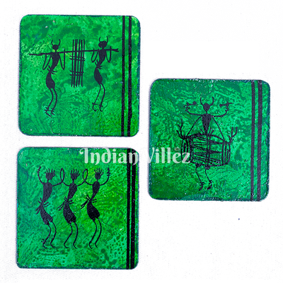 Saura Art Themed Hand Painted Tray with Coasters