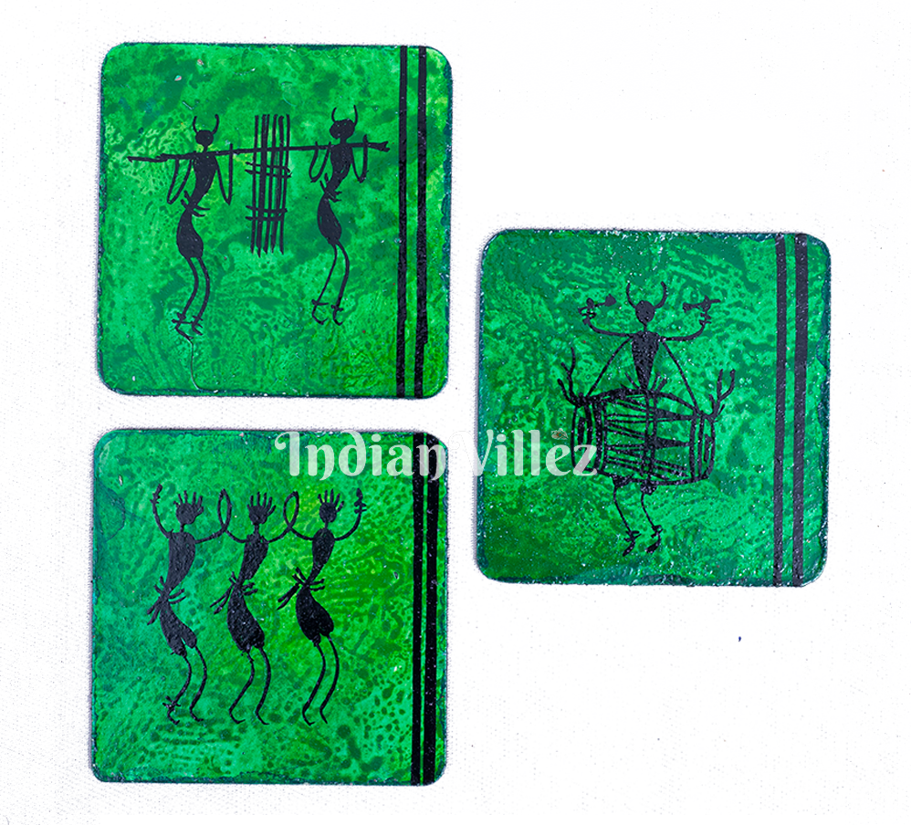 Saura Art Themed Hand Painted Tray with Coasters