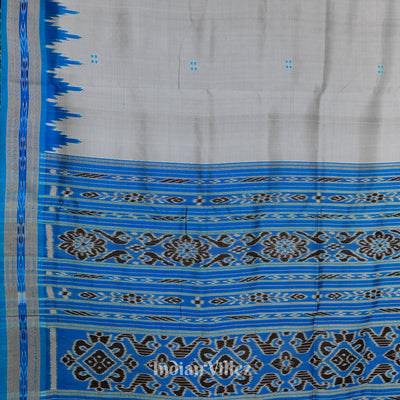 Silver Grey Phoda Kumbha Design Odisha Ikat Khandua Silk Saree