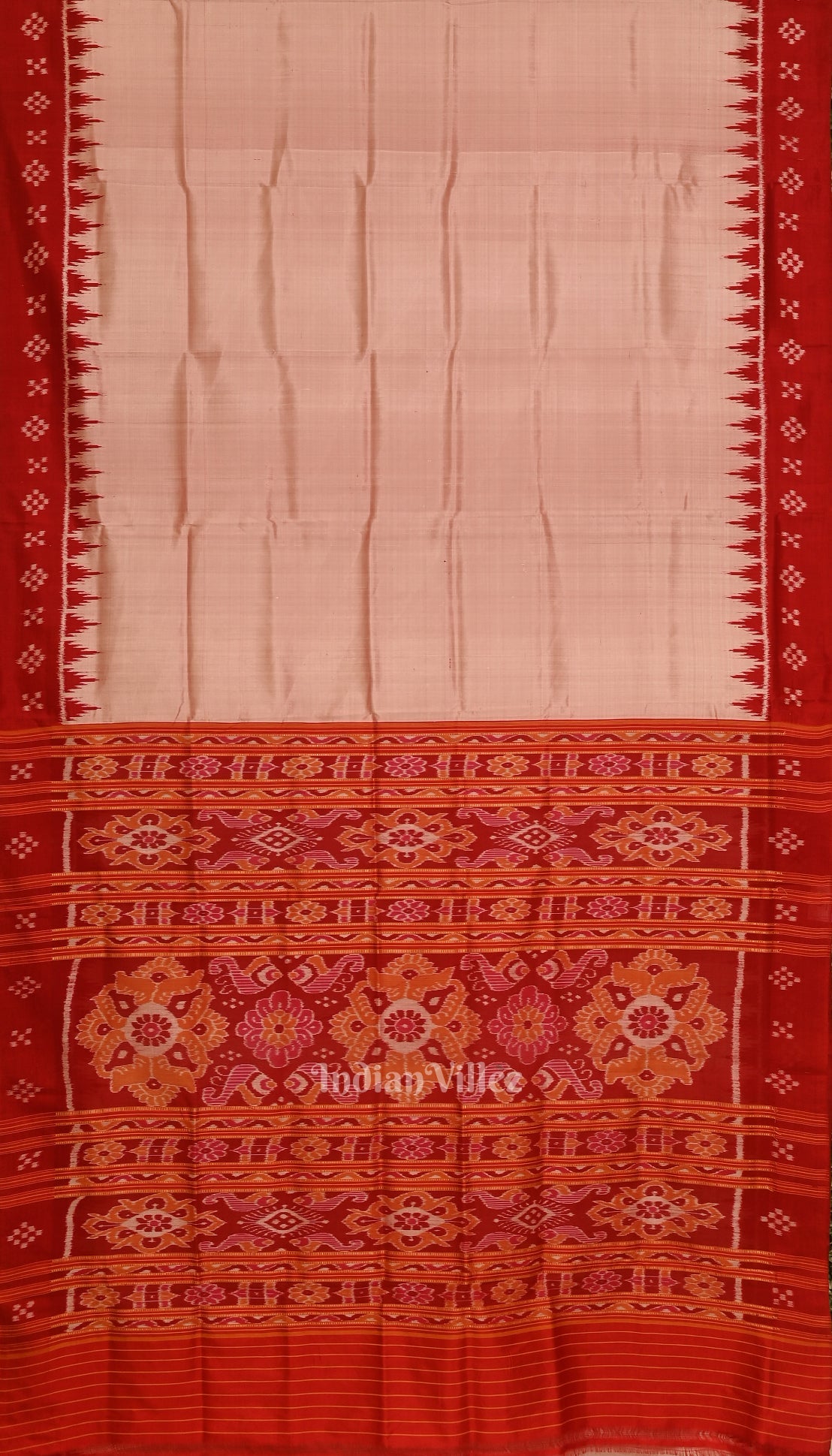 Peach Red Odisha Handloom Jhoti Theme Contemporary Silk Saree