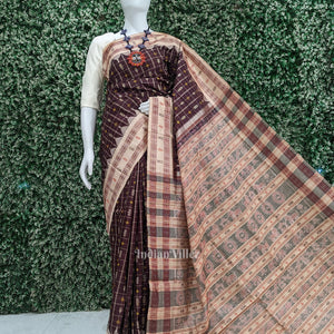 Maroon Cream Hazar Buti Bomkai Tussar Silk Saree with Sarabandha Anchal