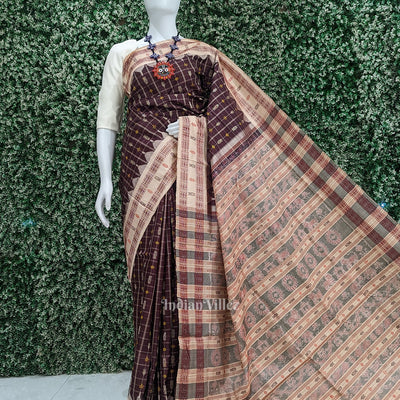 Maroon Cream Hazar Buti Bomkai Tussar Silk Saree with Sarabandha Anchal