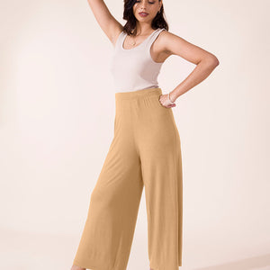 Women Solid Wheat Viscose Mid Rise Knit Palazzos