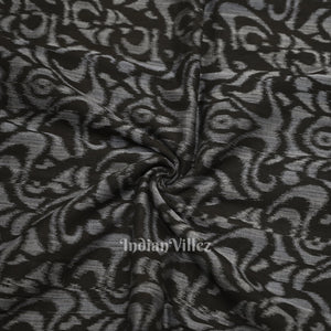 Black Silver Floral Motif Sambalpuri Odisha Ikat Cotton Fabric