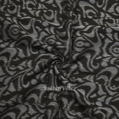 Black Silver Floral Motif Sambalpuri Odisha Ikat Cotton Fabric