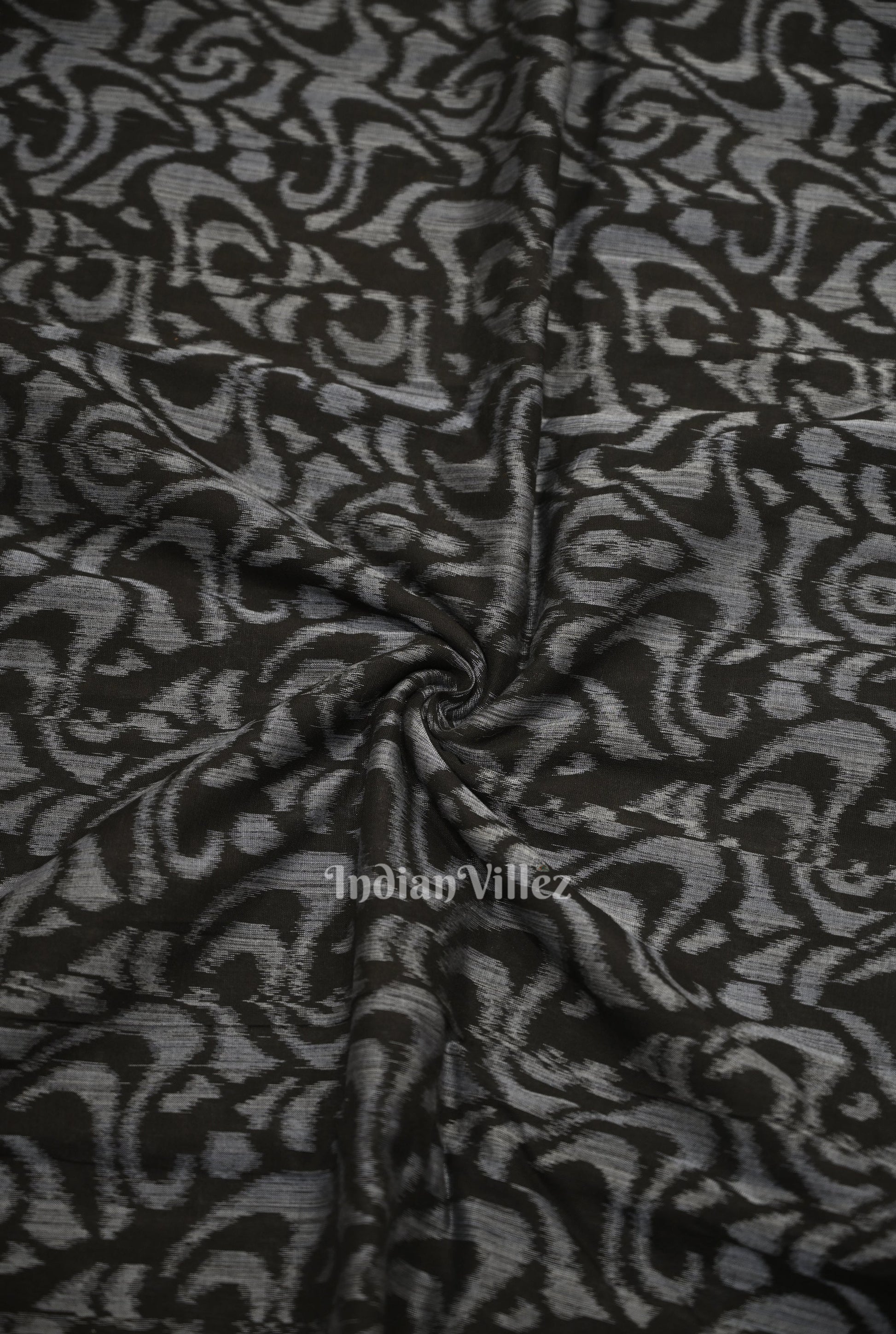 Black Silver Floral Motif Sambalpuri Odisha Ikat Cotton Fabric