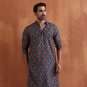 trueBrowns Men's Black printed Kurta