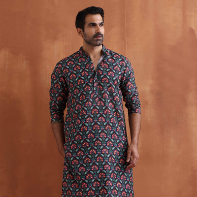 trueBrowns Men's Black printed Kurta