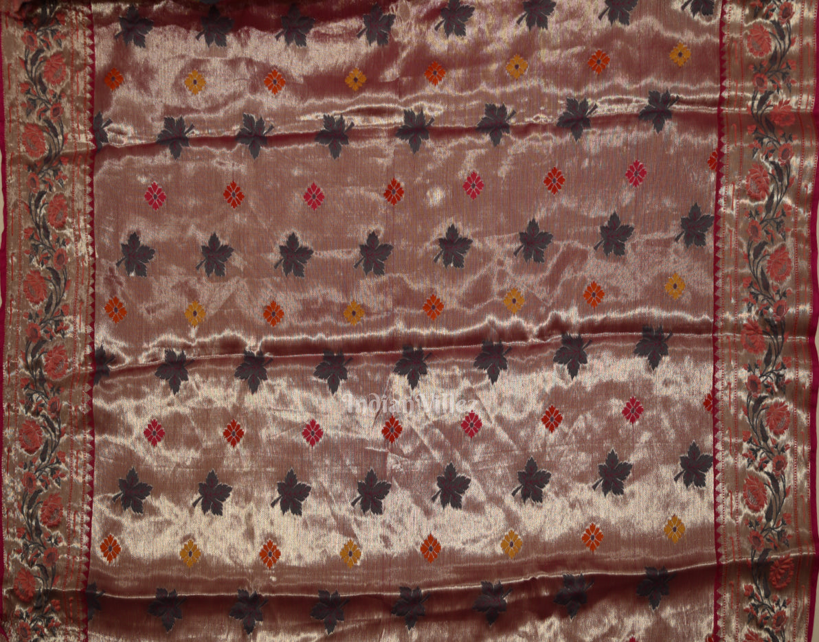 Bright Orange Pink Bandhini Banarasi Kota Silk Saree with Paithani Border