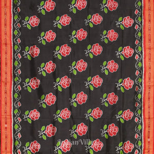Black Red Rose Flower Theme Khandua Silk Saree