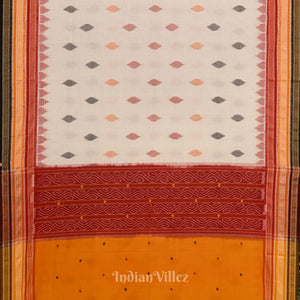 White with Multicolour Odisha Ikat Sambalpuri Pure Cotton Saree