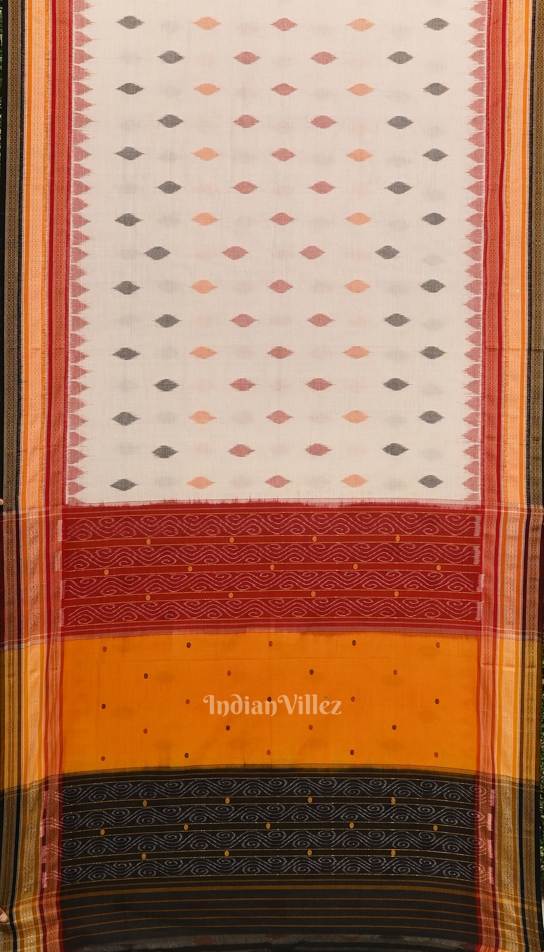 White with Multicolour Odisha Ikat Sambalpuri Pure Cotton Saree