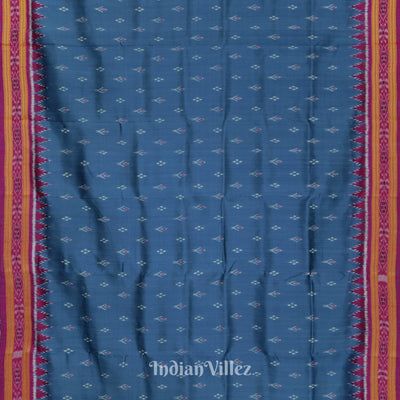 Steel Blue Mayur Chandrika Odisha Ikat Khandua Silk Saree
