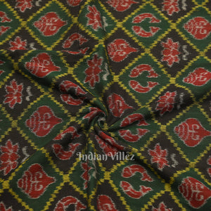 Green Black Diagonally Nabakothi Sambalpuri Ikat Cotton Fabric