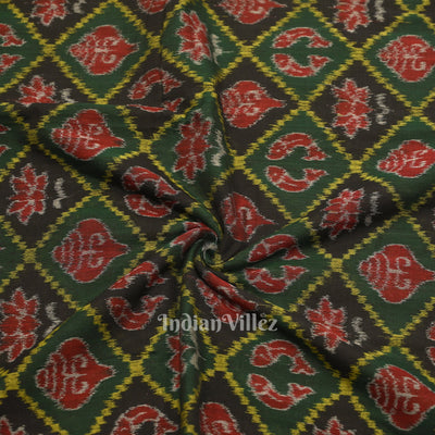 Green Black Diagonally Nabakothi Sambalpuri Ikat Cotton Fabric