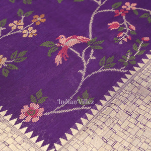 Violet Tussar Khaddi Georgette Banarasi Silk Saree with Tassels