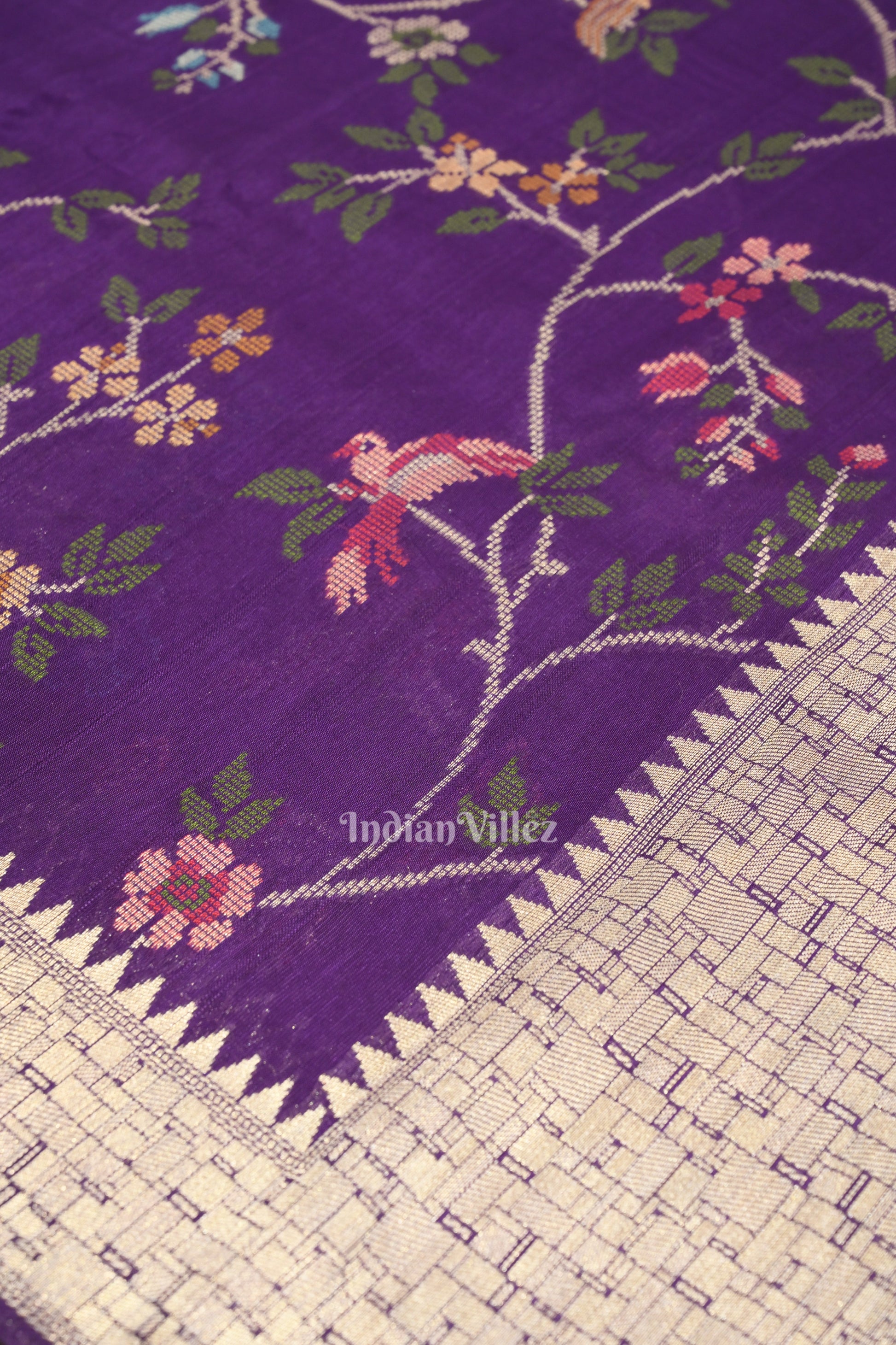 Violet Tussar Khaddi Georgette Banarasi Silk Saree with Tassels
