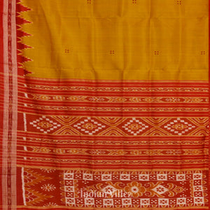 Golden Yellow Phoda Kumbha Design Odisha Ikat Khandua Silk Saree